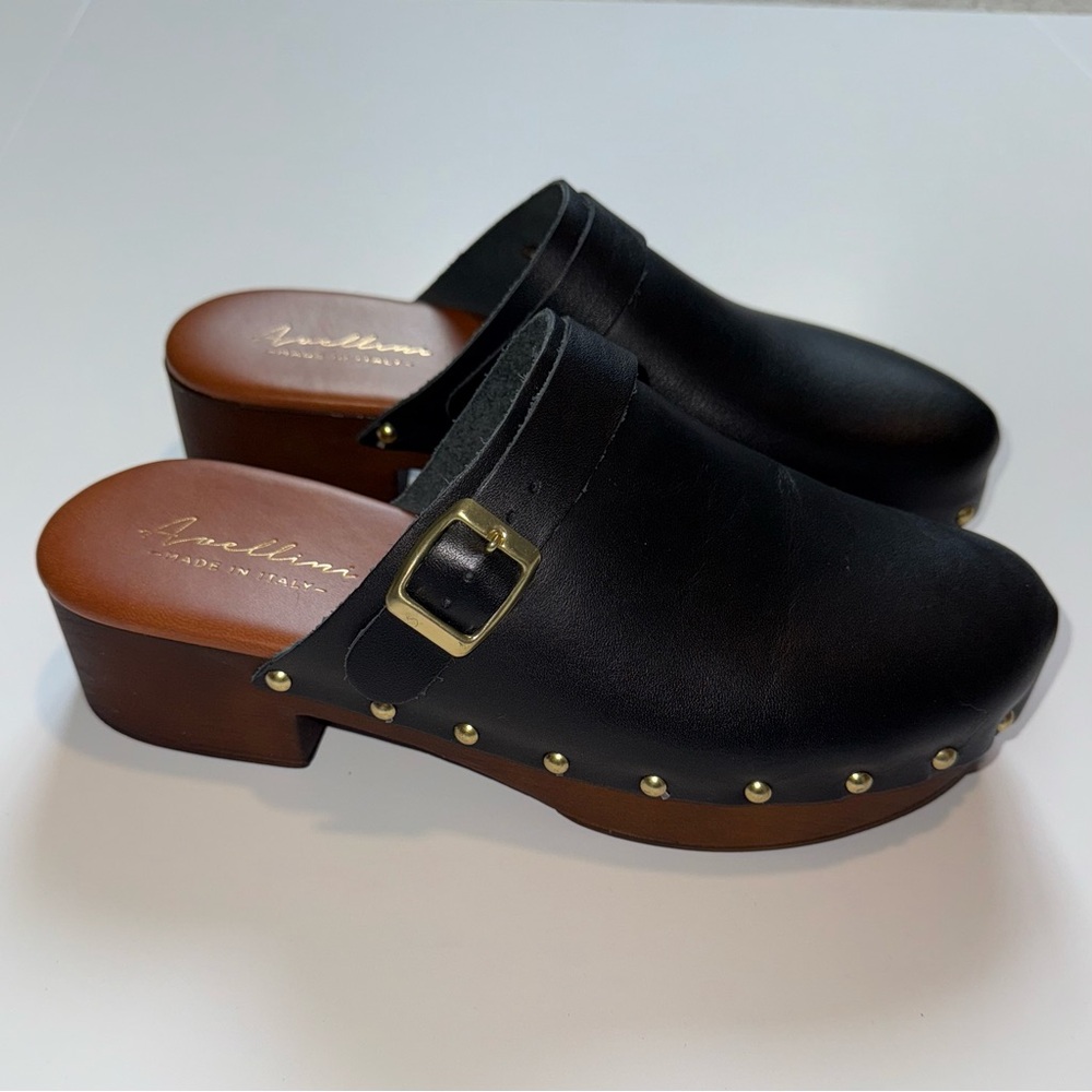 Avellini black leather clogs, ladies size 8